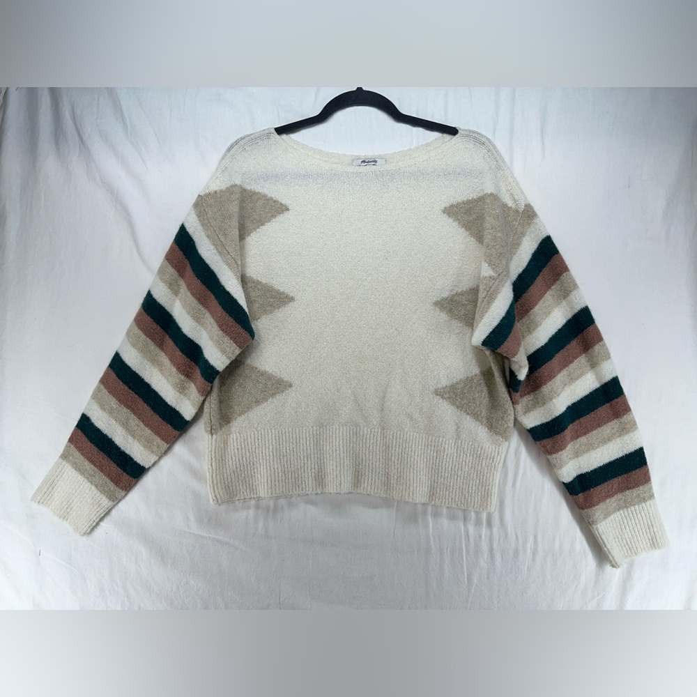 Madewell Stripe Sleeve Geo Pullover Sweater Soft Comfy Women’s Size Medium